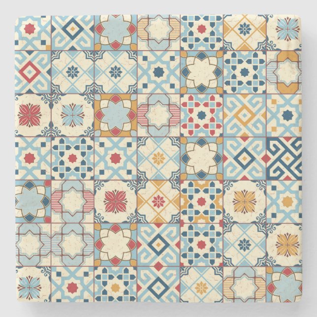 Moroccan tiles, colorful seamless pattern. stone coaster (Front)