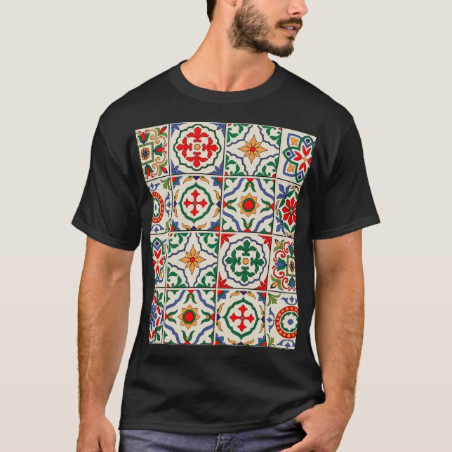 Moroccan Tiles: Colorful Seamless Pattern. T-Shirt (Front)