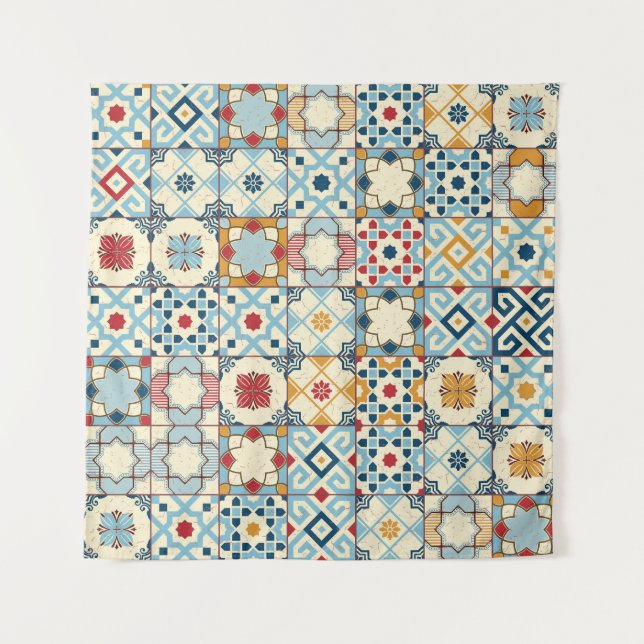 Moroccan tiles, colorful seamless pattern. tapestry (Front)