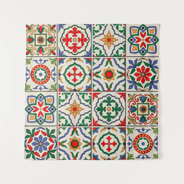 Moroccan Tiles: Colorful Seamless Pattern. Tapestry (Front)
