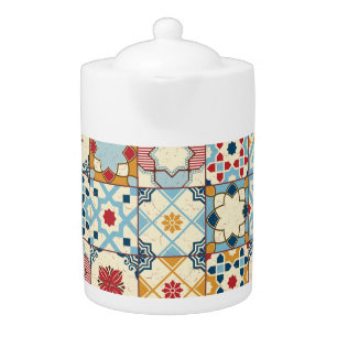 Moroccan tiles, colorful seamless pattern. teapot