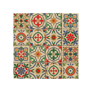 Moroccan Tiles: Colorful Seamless Pattern. Wood Wall Art