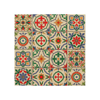 Moroccan Tiles: Colorful Seamless Pattern. Wood Wall Art