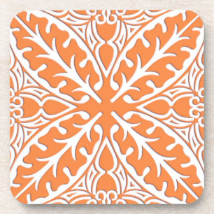 Moroccan tiles - coral orange and white beverage coaster