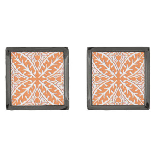 Moroccan tiles - coral orange and white cufflinks