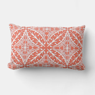 Moroccan tiles - coral orange and white lumbar pillow