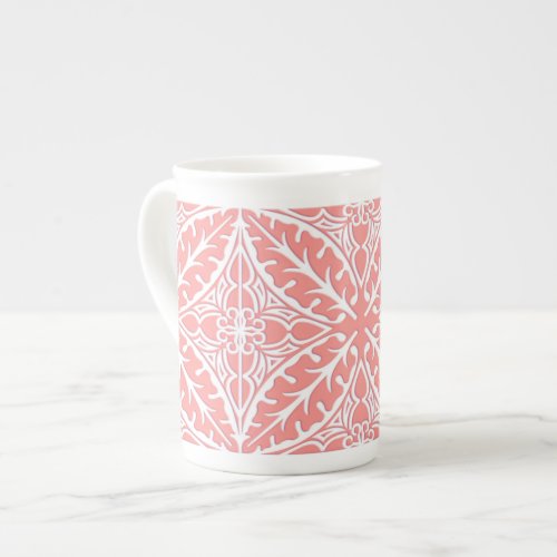 Moroccan tiles _ coral pink and white bone china mug