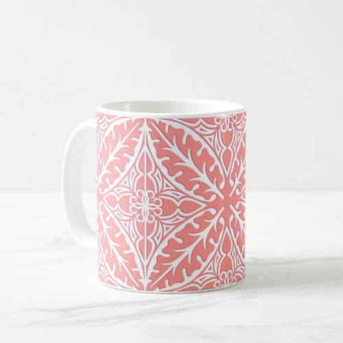 Moroccan tiles _ coral pink and white coffee mug