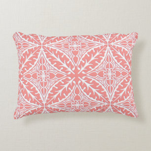 Moroccan tiles - coral pink and white decorative pillow