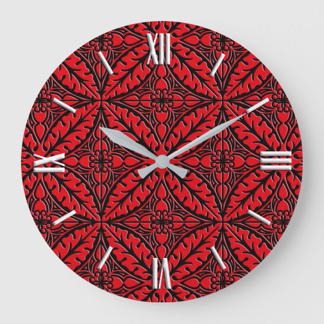 Moroccan tiles - dark red and black large clock (Front)