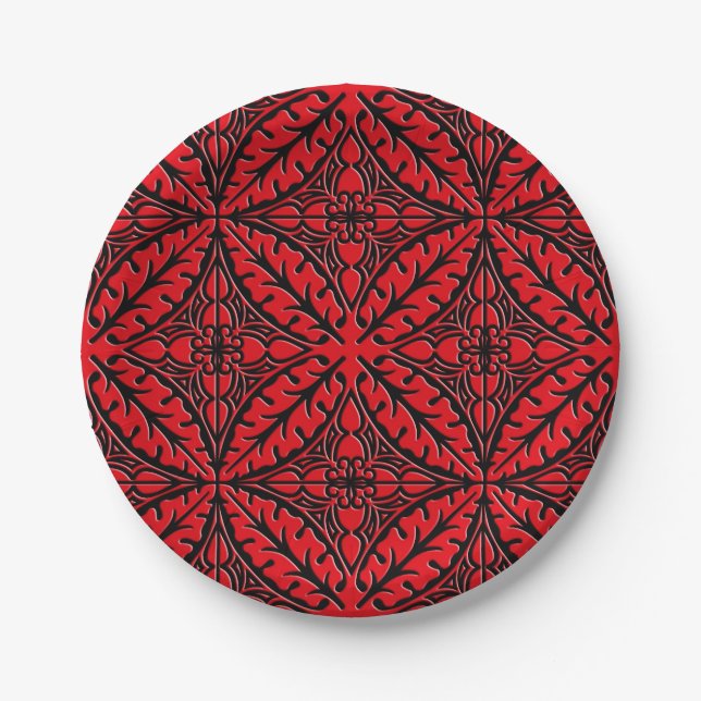 Moroccan tiles - dark red and black paper plates (Front)