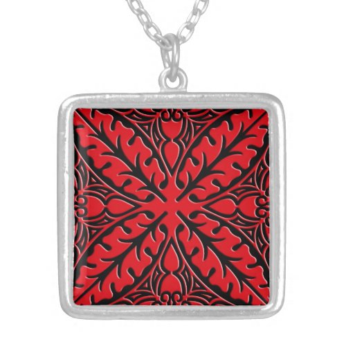 Moroccan tiles _ dark red and black silver plated necklace
