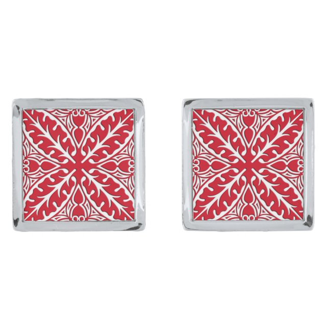 Moroccan tiles - dark red and white cufflinks (Front)