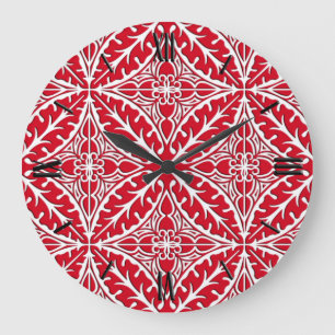 Moroccan tiles - dark red and white large clock