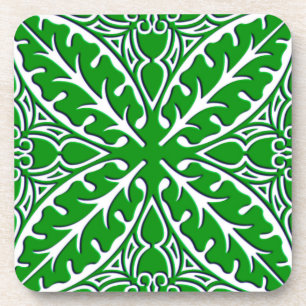 Moroccan tiles - emerald green and white beverage coaster