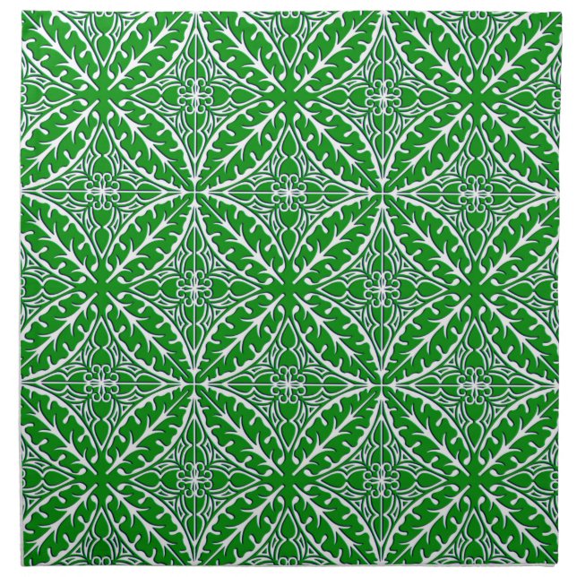 Moroccan tiles - emerald green and white cloth napkin (Front)