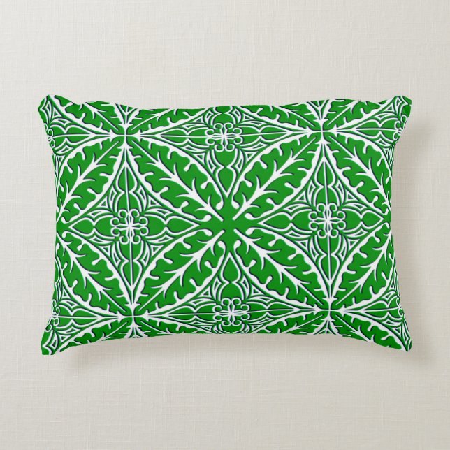 Moroccan tiles - emerald green and white decorative pillow (Front)
