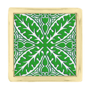 Moroccan tiles - emerald green and white gold finish lapel pin