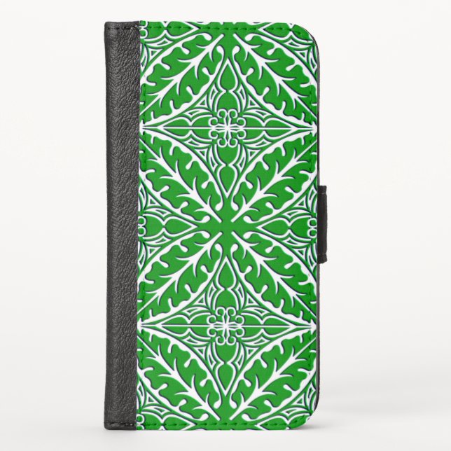 Moroccan tiles - emerald green and white iPhone wallet case (Front)