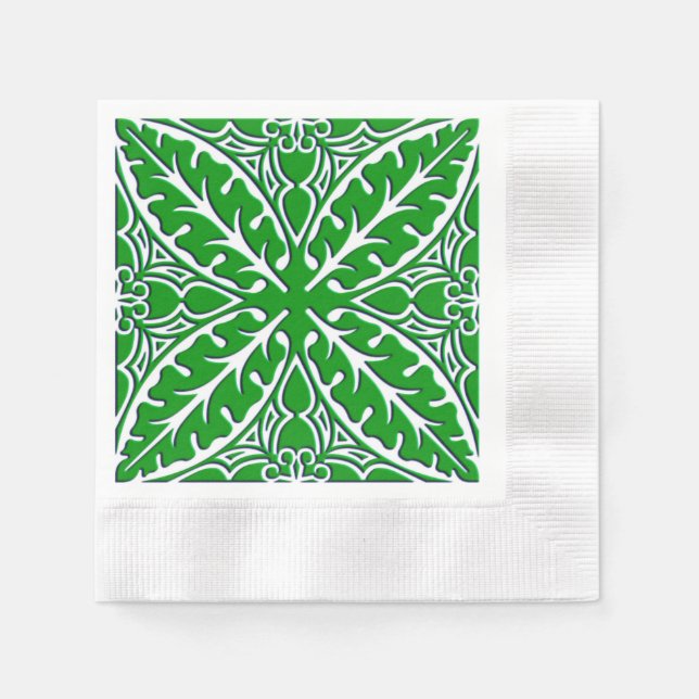 Moroccan tiles - emerald green and white napkins (Front)