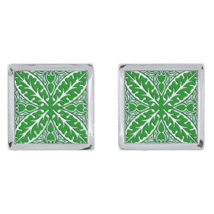 Moroccan tiles - emerald green and white silver cufflinks