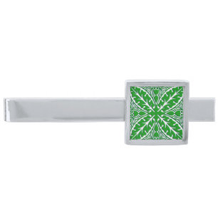 Moroccan tiles - emerald green and white silver finish tie bar