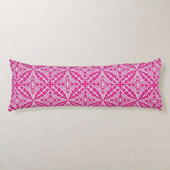 Moroccan tiles - fuchsia pink and white body pillow (Front)