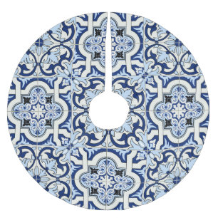 Moroccan Tiles: Gorgeous Blue Patterns. Brushed Polyester Tree Skirt