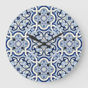 Moroccan Tiles: Gorgeous Blue Patterns. Large Clock