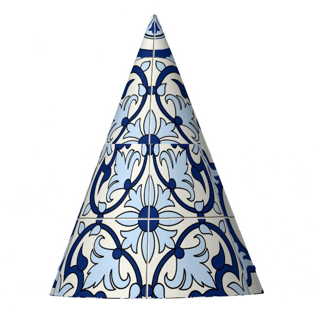 Moroccan Tiles: Gorgeous Blue Patterns. Party Hat (Front)