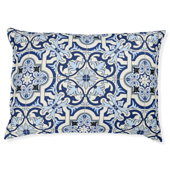Moroccan Tiles: Gorgeous Blue Patterns. Pet Bed (Front)