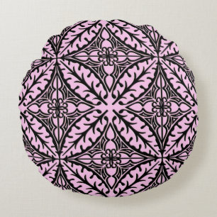 Moroccan tiles - ice pink and black round pillow