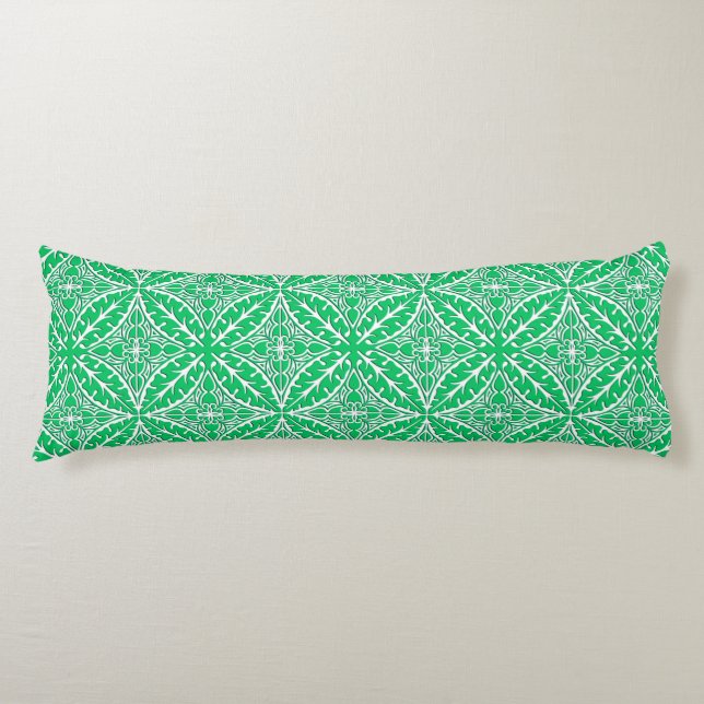 Moroccan tiles - jade green and white body pillow (Front)