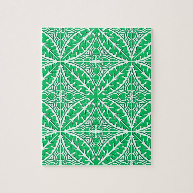 Moroccan tiles - jade green and white jigsaw puzzle (Vertical)