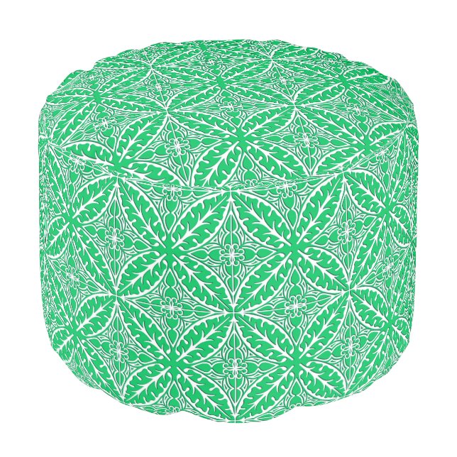 Moroccan tiles - jade green and white pouf (Angled Front)