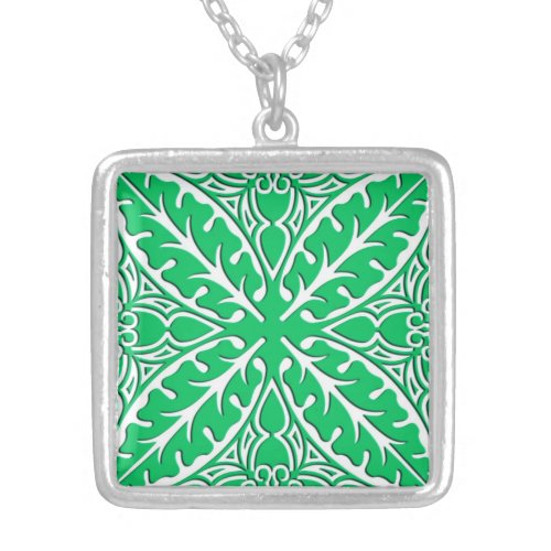 Moroccan tiles _ jade green and white silver plated necklace