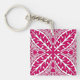 Moroccan tiles - magenta and white keychain