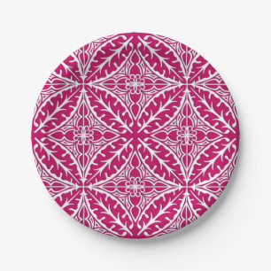 Moroccan tiles - magenta and white paper plates