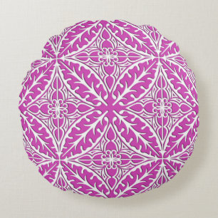 Moroccan tiles - orchid and white round pillow