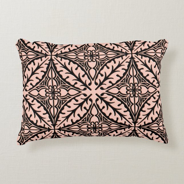 Moroccan tiles - peach pink and black accent pillow (Front)