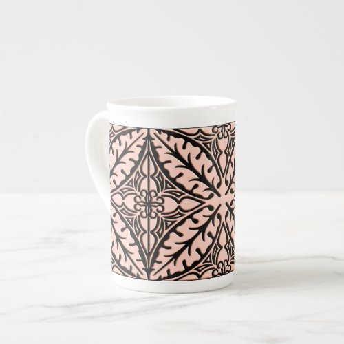 Moroccan tiles _ peach pink and black bone china mug