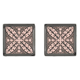 Moroccan tiles - peach pink and black gunmetal finish cufflinks