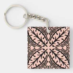 Moroccan tiles - peach pink and black keychain