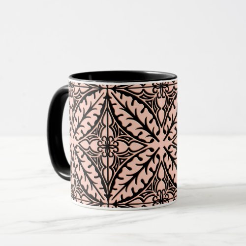 Moroccan tiles _ peach pink and black mug
