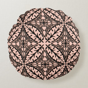 Moroccan tiles - peach pink and black round pillow