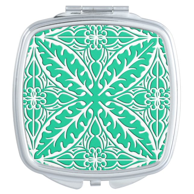 Moroccan tiles - turquoise and white compact mirror (Front)