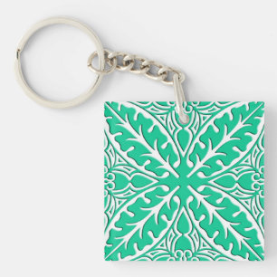 Moroccan tiles - turquoise and white keychain
