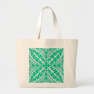 Moroccan tiles - turquoise and white large tote bag