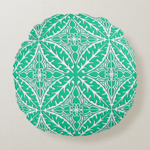 Moroccan tiles - turquoise and white round pillow