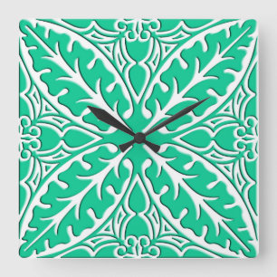 Moroccan tiles - turquoise and white square wall clock